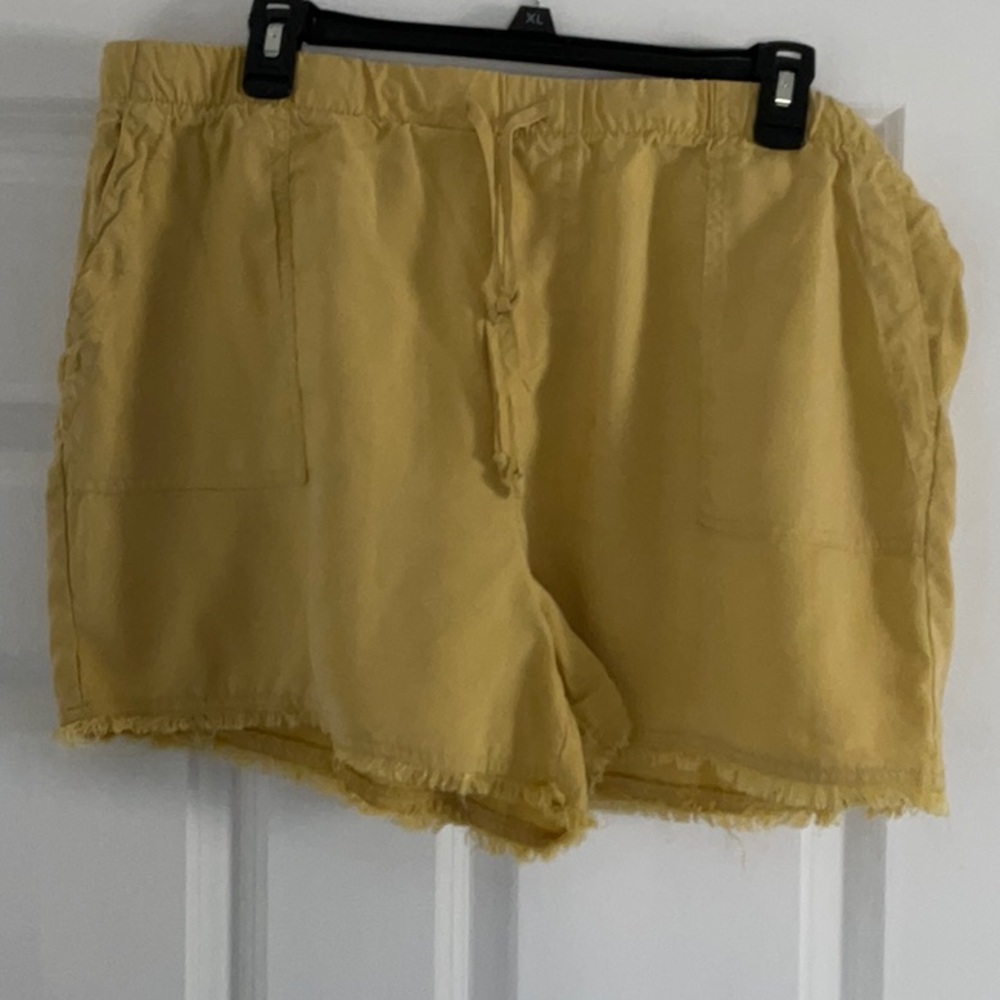 For The Republic Yellow Cargo Shorts with Frayed Hem